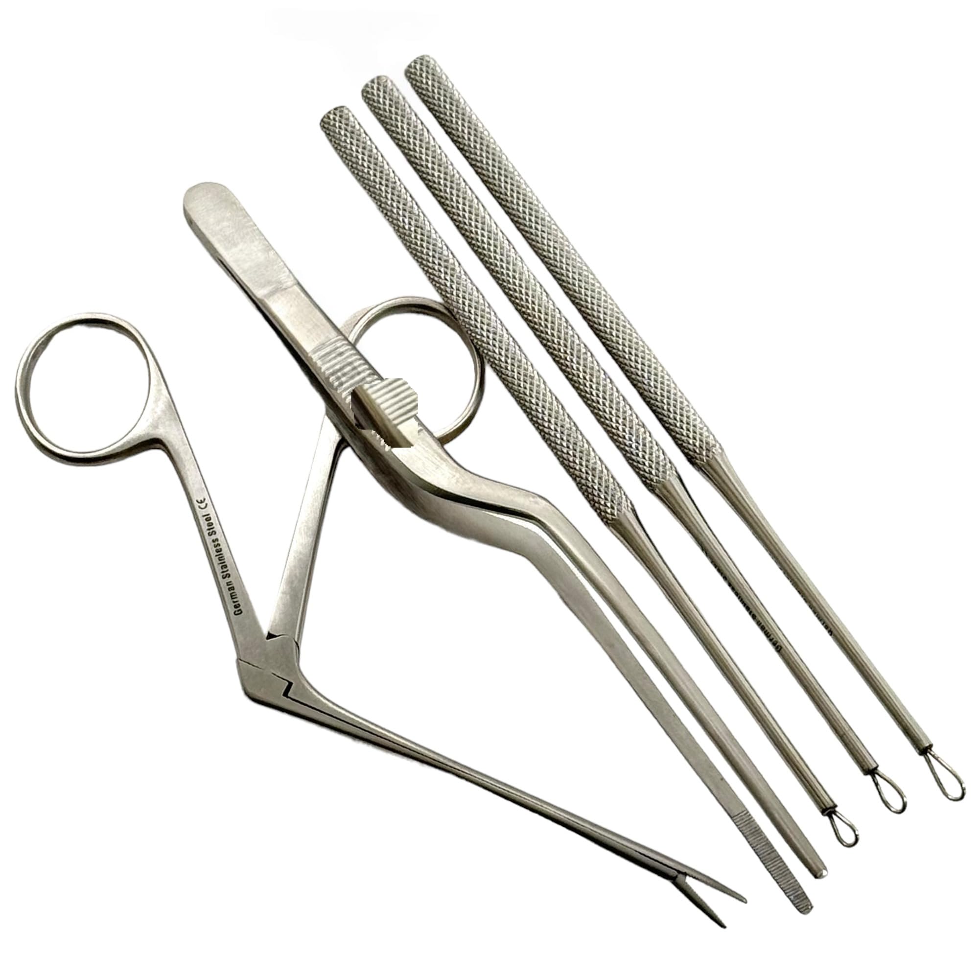 3 Piece Ear Loop Curette Picks for Ear Wax Removal, 1 Hartmann Alligator Forceps 3.5