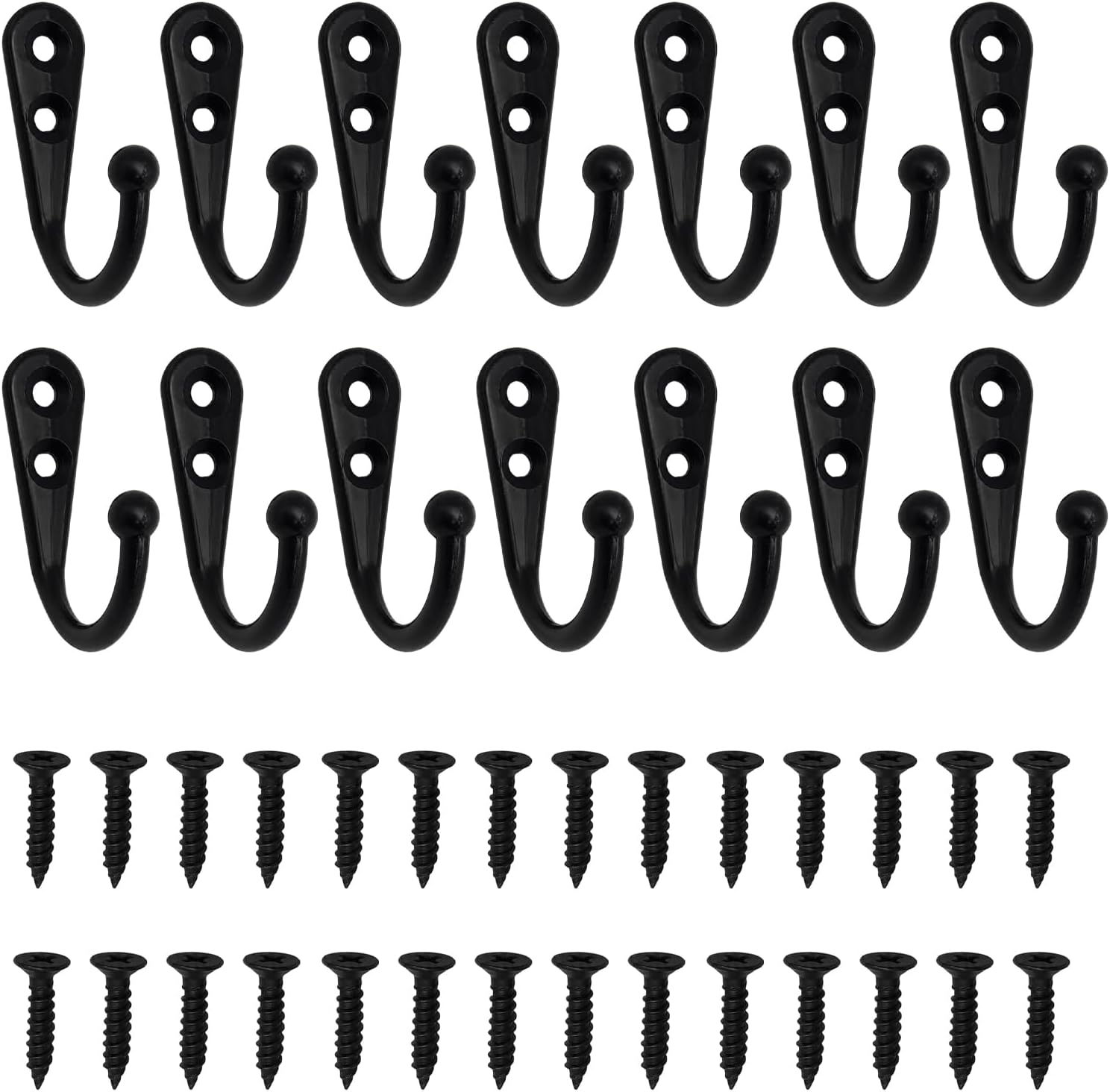 S Hooks for Hanging, Black Hooks with Screws, Individual Coat Hooks, Wall Hooks for Home Organisation, Key Hook Storage Solution, Compact 4 cm by 2.8 cm Design