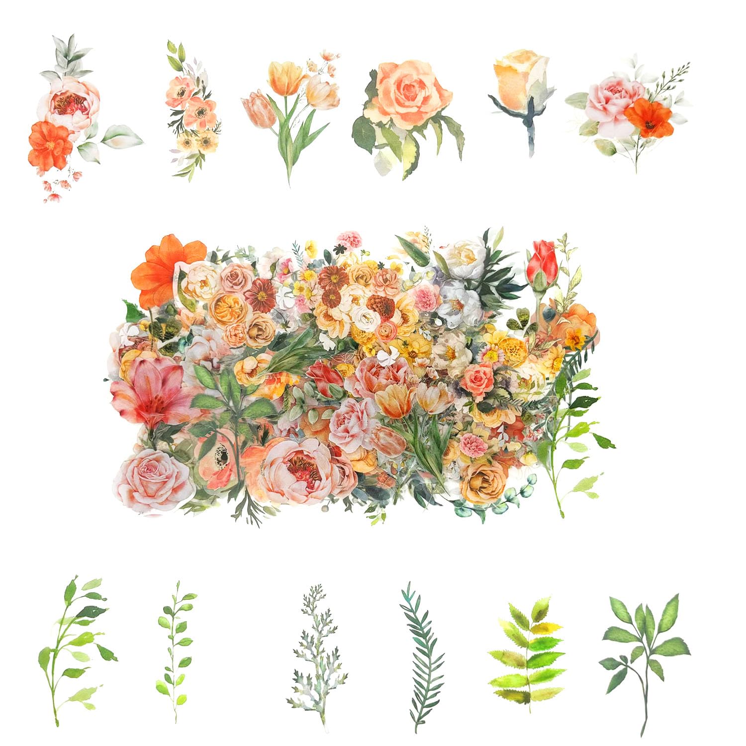 Obujopal 100 Pcs Natural Botanical Flower Stickers, Wildflower Stickers for Scrapbooking Junk Journal Notebook Diary Planner Letter Envelope Water