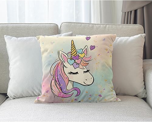 Miniatura 3 de Beabes Fundas de almohada de unicornio con purpurina de arcoíris, galaxia, unicornio, caballo, algodón, lino, funda de almohada de 18 x 18 pulgadas,