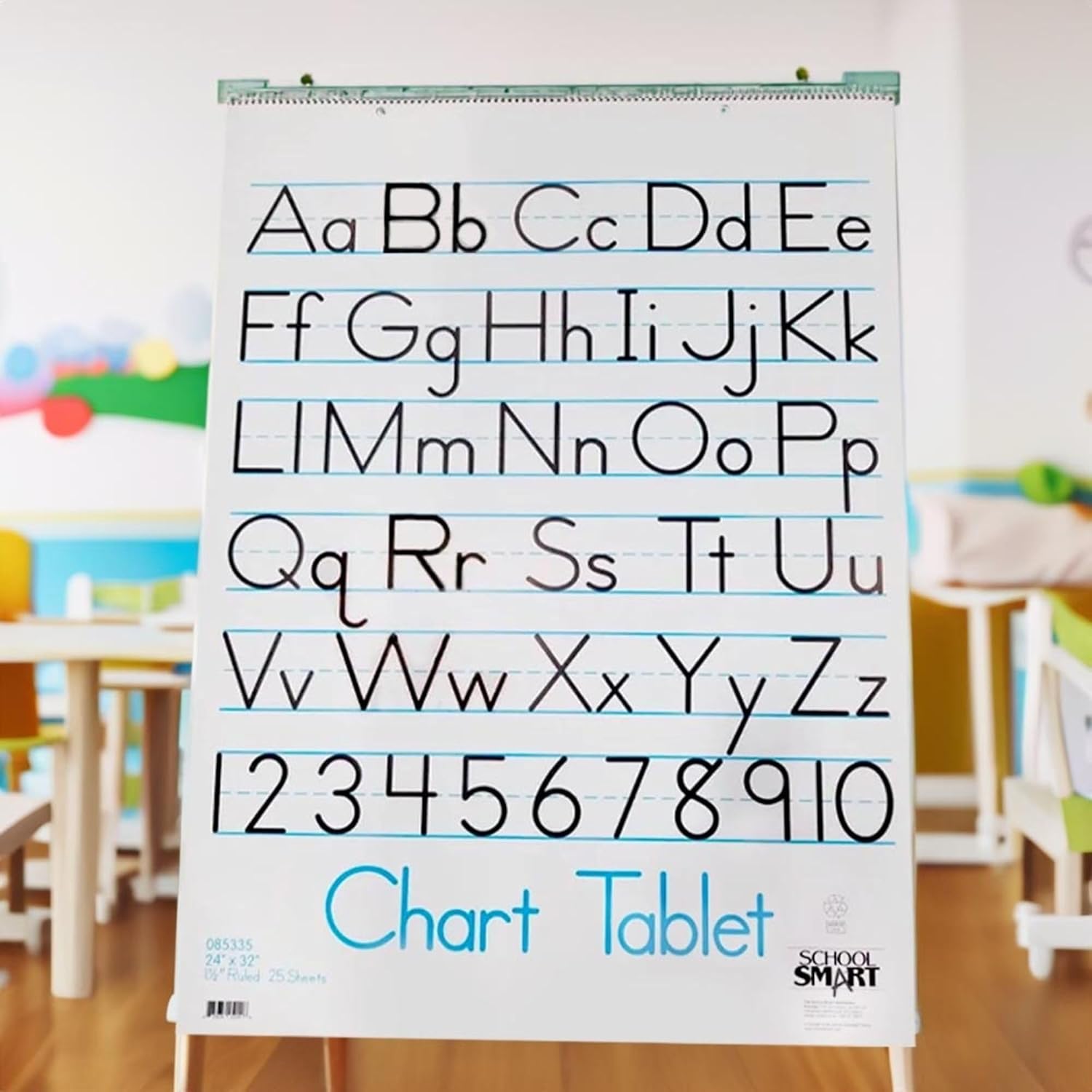 School Smart Chart Paper Pad on an easel, showing alphabet and numbers