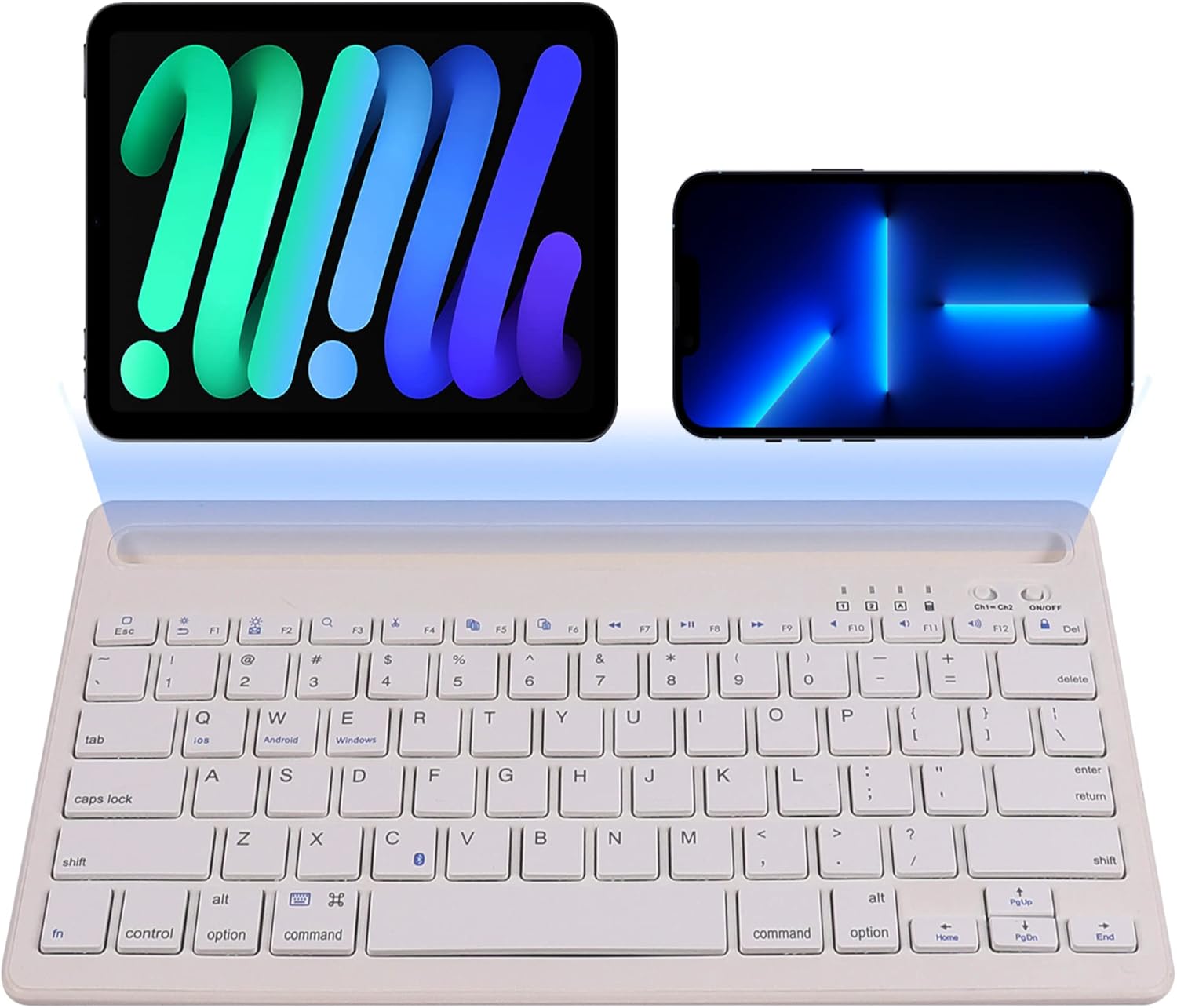 Wireless Bluetooth Keyboard, 78 Keys Rechargeable Slim Wireless Keyboard with Integrated Stand for Phone/iPad, Multi-Device Compatible MacBook iOS Android Windows -White