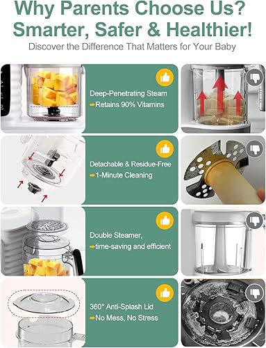 Miniatura 4 de MOMYEASY Máquina de alimentos para bebés, procesador multifunción, molinillo picador, vaporizador de alimentos para bebés y licuadora de puré en