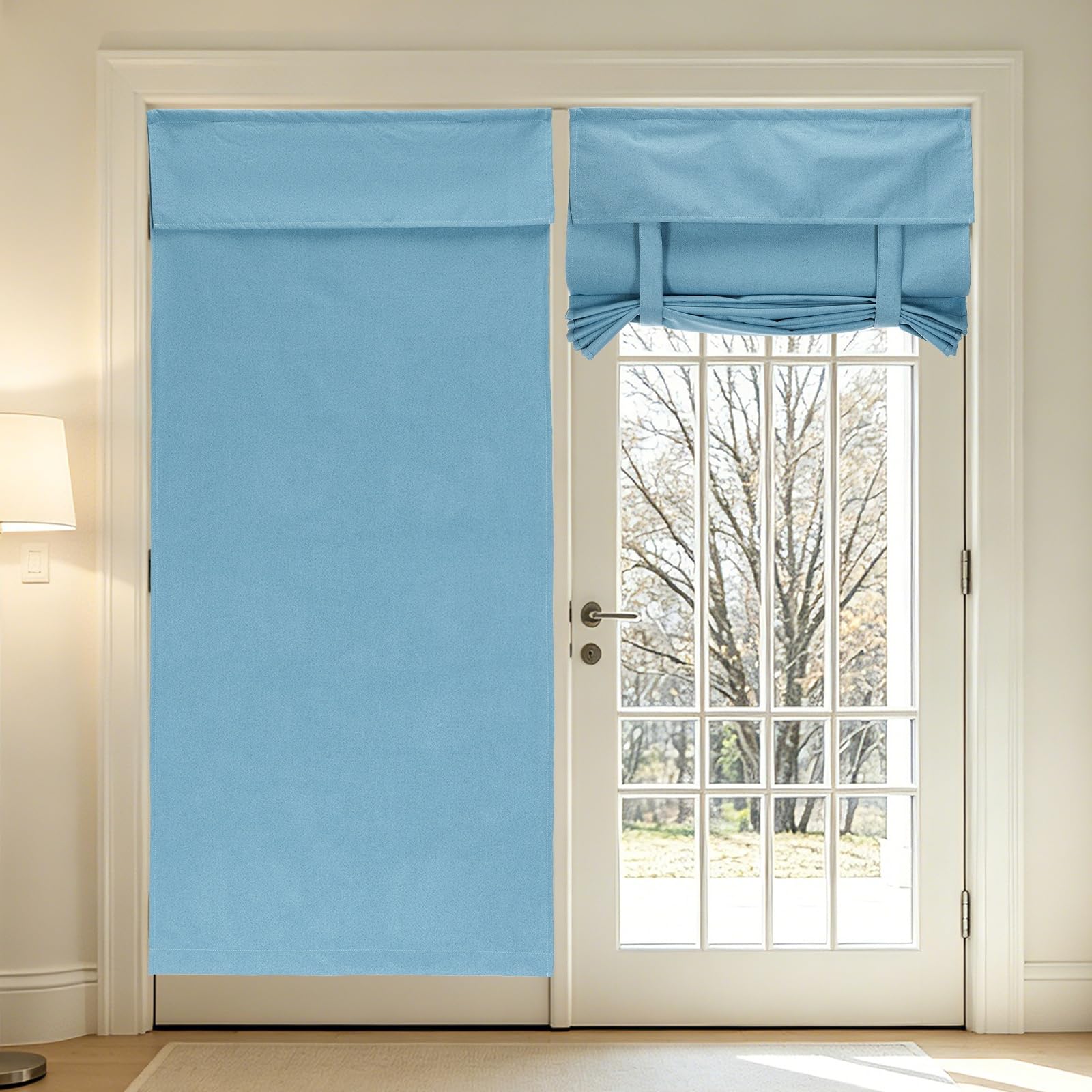 sourcing map 1 PC 100% Blackout Side Door Curtains, 76x175 cm French Door Window Curtain Thermal Insulated Tie Up Door Shade Decoration for Bedroom Kitchen Small Window, Bright Blue