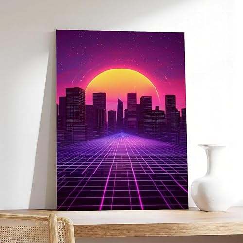 Miniatura 7 de ZMLIS Retro Futurism Wall Art  Minimalist Neon Cityscape Poster, Sci-Fi Synthwave Decor for Gamers & Teens Canvas Poster Bedroom Decor Sports
