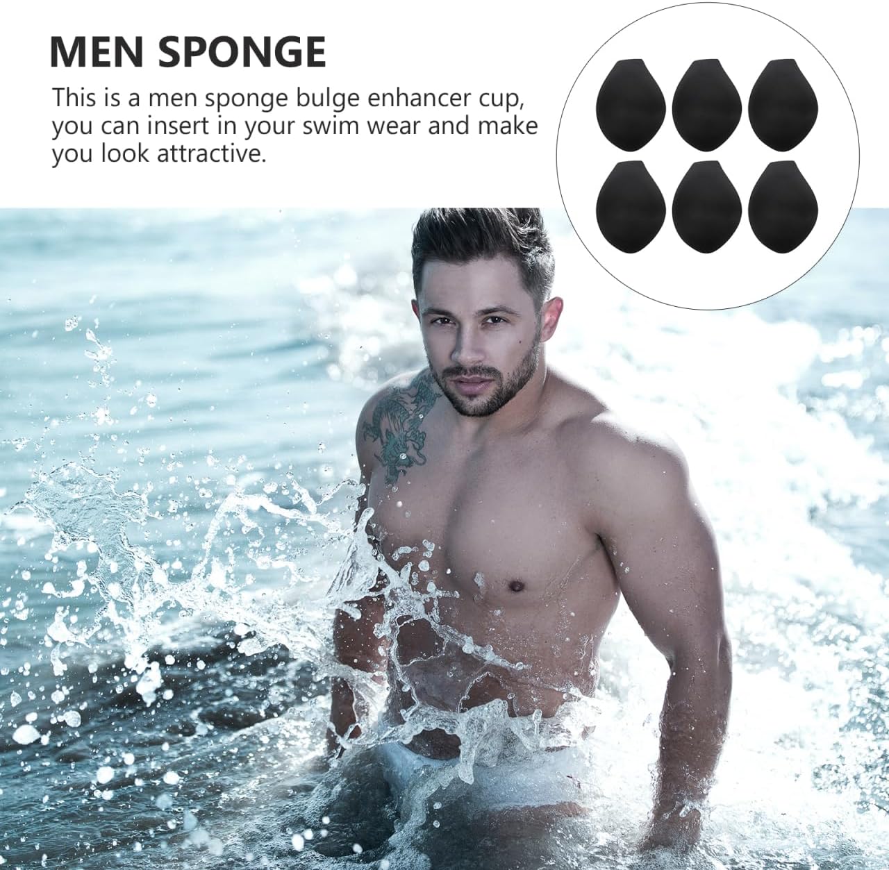 6Pcs Bulge Pad Removable Sponge Insert for Swim Trunks Shorts and Jeans Lightweight Cushioning Enhance Confidence Black