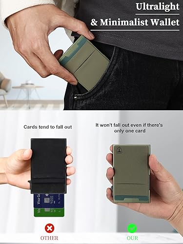 Miniatura 3 de Cartera delgada para hombres, cartera desplegable para tarjetas de crédito, de aluminio, minimalista, con bloqueo RFID, soporte para tarjeta