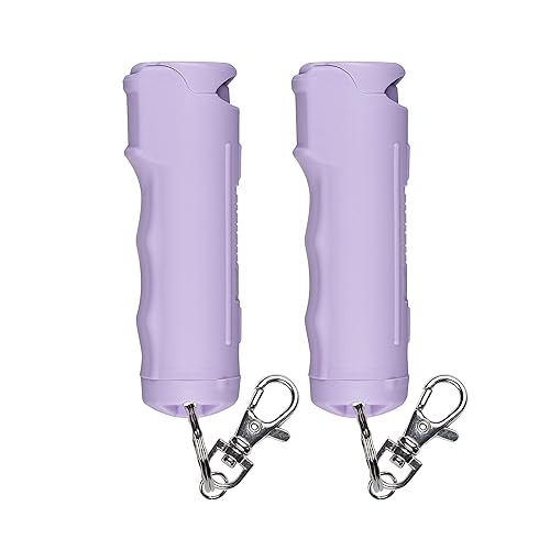 SABRE Pepper Gel with Fast Flip Top, Maximum Strength OC Spray, Snap Clip for Easy Carry and Fast Access, Finger Grip for More Accurate and Faster Aim, UV Marking Dye, 0.54 fl oz, Easy to Use Safety - Lavender 2 Pack - Pepper Gel