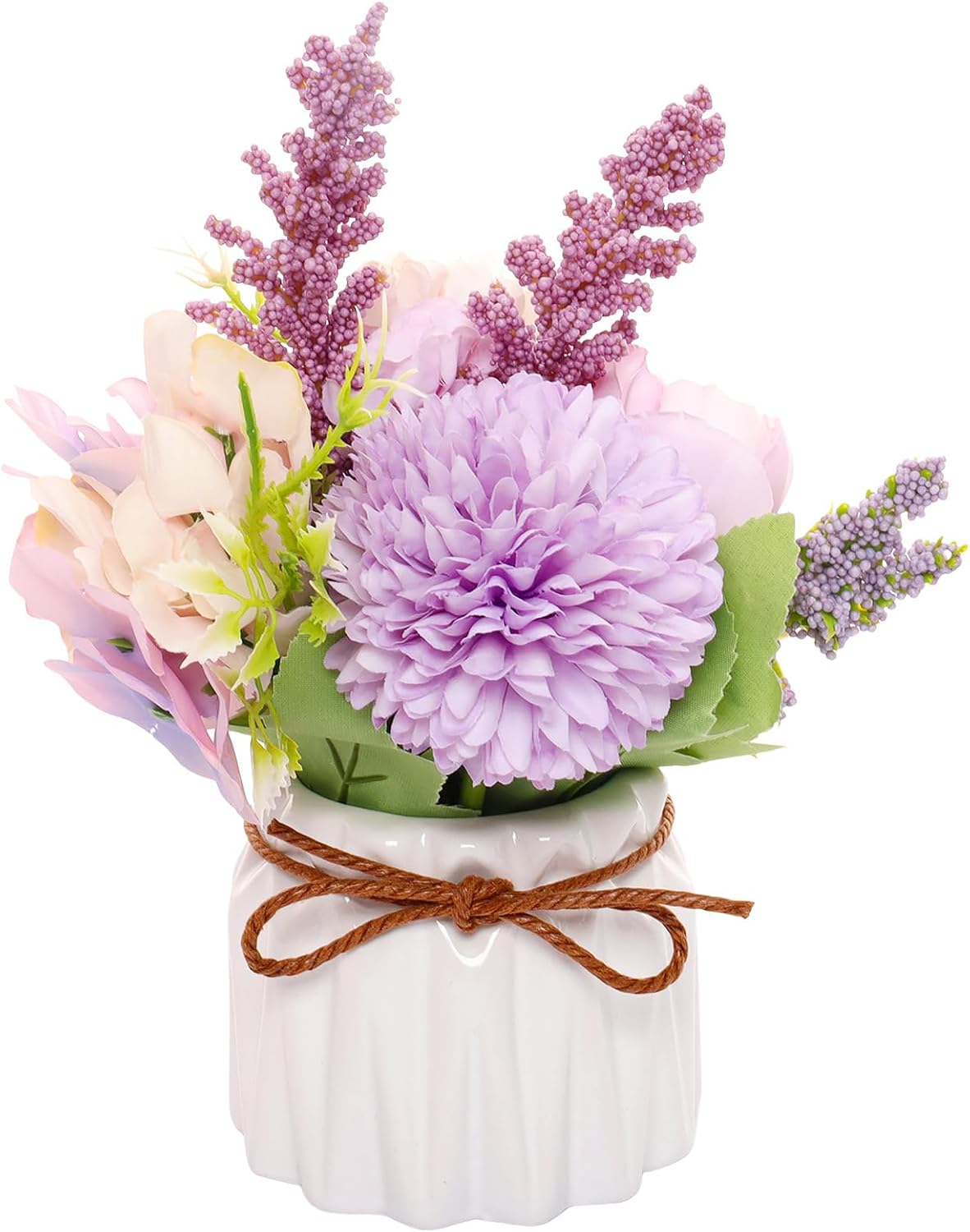 Avxdbr Artificial Potted Flowers Mini Hydrangea with Vase for Home Office