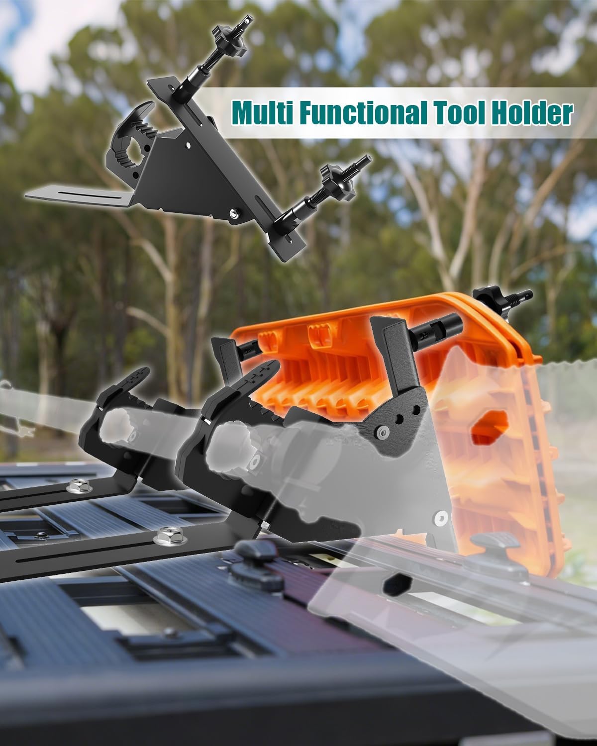 Recovery Track Board Mounting Kit with Shovel Holder, Universal Side Mount for Roof Platform Rack, Heavy-Duty Steel Traction Board Bracket with Lock, Quick Release Knobs for Off-Road & Overlanding