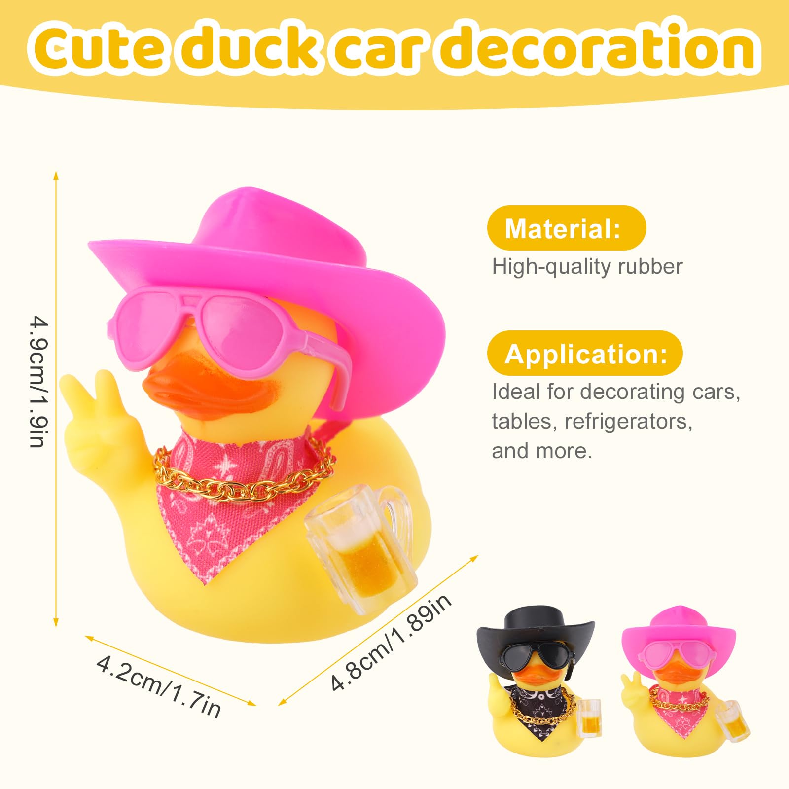 Fukaisu 2pcs Novelty Rubber Ducks, Cool Rubber Ducky with Sunglasses, Necklace, Cowboy Hat - Image 2