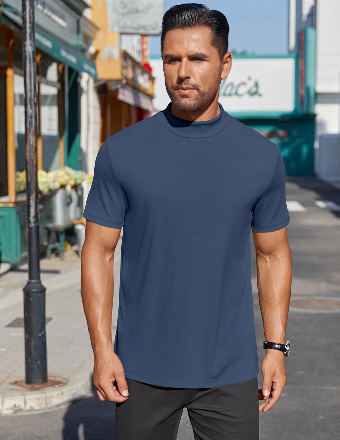 COOFANDY Mens Mock Turtleneck Shirts Short Sleeve Casual Basic T-Shirts Ribbed Solid Pullover Tops - Image 2
