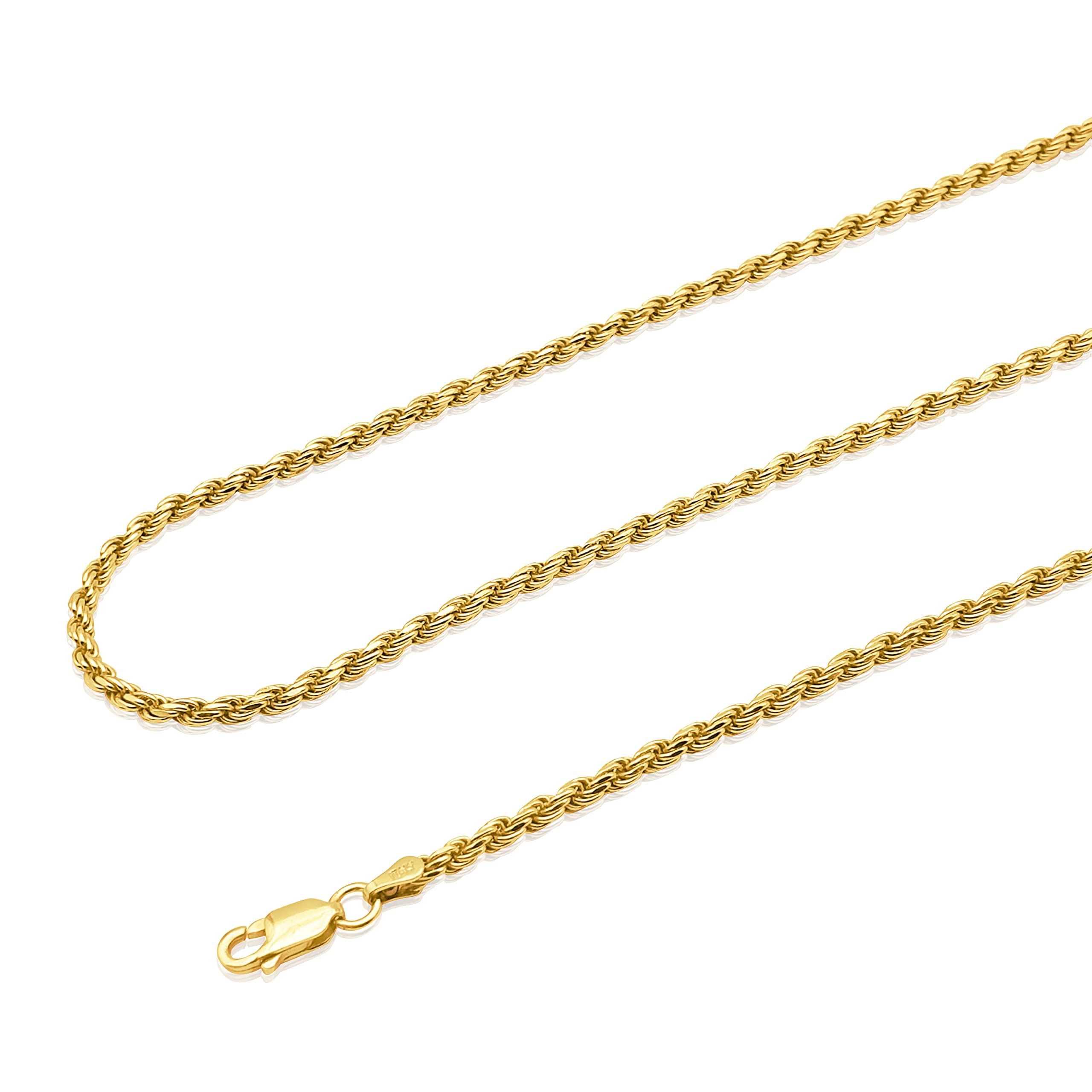 Aka Gioielli® - Łańcuszek ze sznurka 3 mm, pozłacany 18-karatowym złotem, srebro próby 925, dla mężczyzn i kobiet, długość: 45 50 55 60 cm