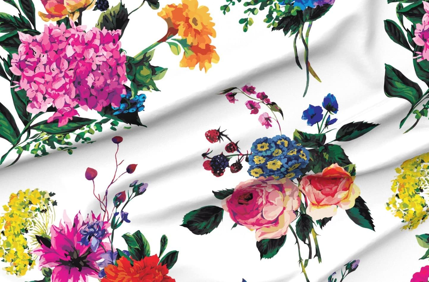 Spoonflower Fabric - Floral Fantasy Bouquet Flowers Large Rose Peony Hydrangea Red Blue Printed on Organic Cotton Sateen Fabric by The Yard - Sewing Quilting Apparel Home Decor