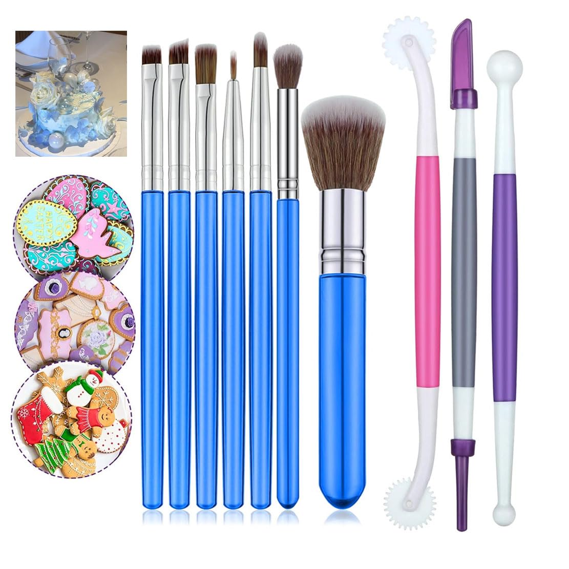 Kit De 14 Outils De Décoration Pour Gâteaux Et Biscuits - Pincettes, Brosses, Aiguilles En Inox - 7