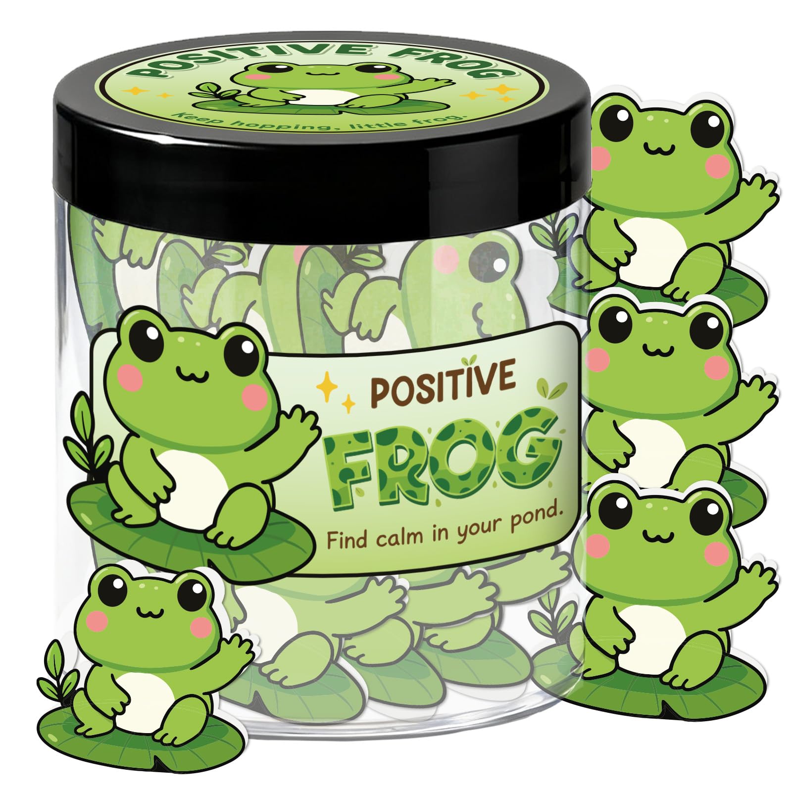 MAYJOYDIY Positive Frog Jar 80 Pcs Emotional Support Frog Affirmation Cards Funny Animal Theme Desk Accessories Birthday White Elephant Gifts for Women, Friends, Coworker, Teacher — image 1