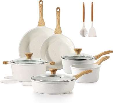 SENSARTE 17 Pcs Nonstick Detachable Handle Cookware Set, 16 Pcs Nonstick Ceramic Pots and Pans Set, w/Frying Pans Set, Saucepans Set