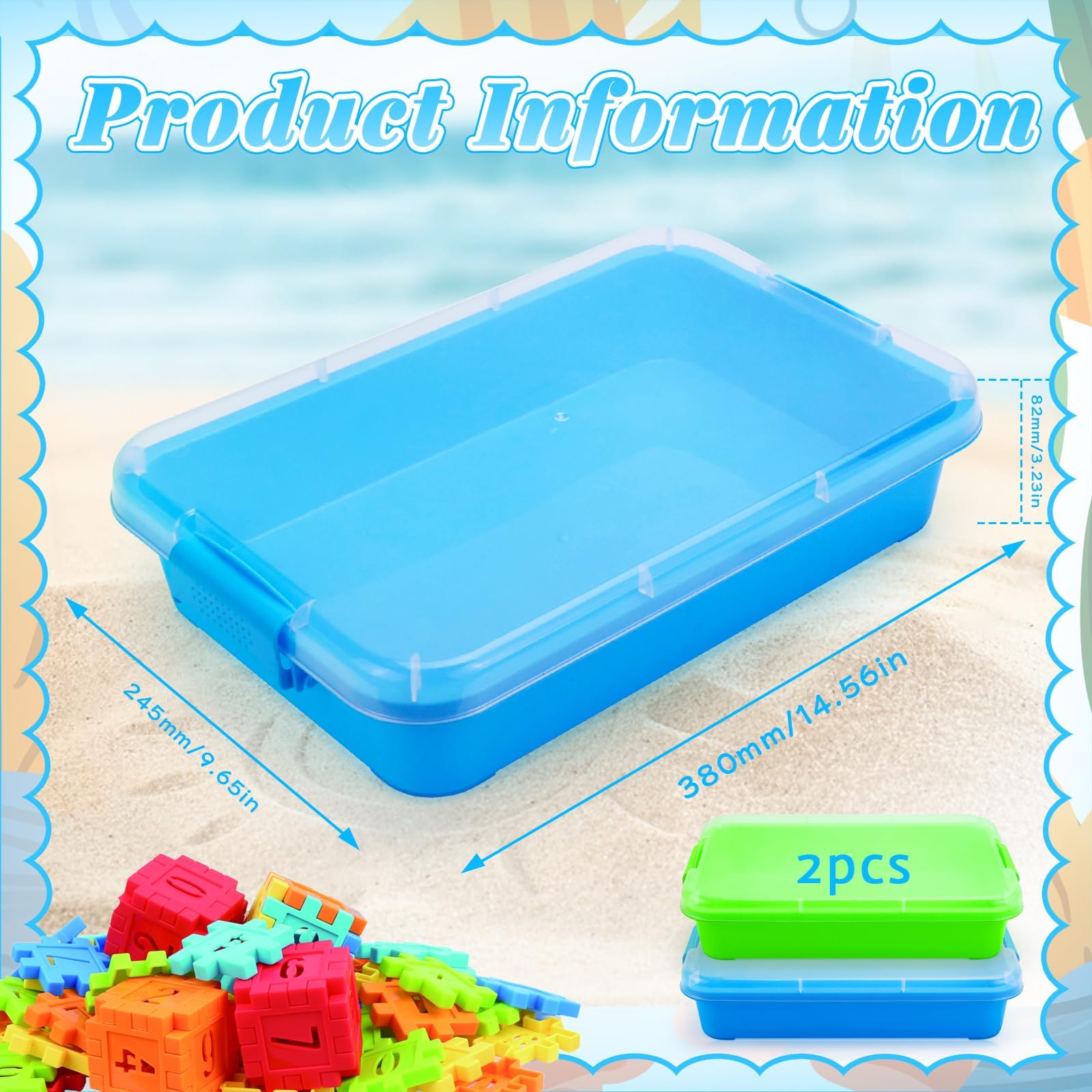 Sandkasten mit Deckel Sandkasten Sensory Bin mit Deckel für Kinder Kunststoff Tablett Sandkasten Abdeckung Sensory Sandbox Container für Wasser, Sand, Perlen und Mehr (Grün und Blau)