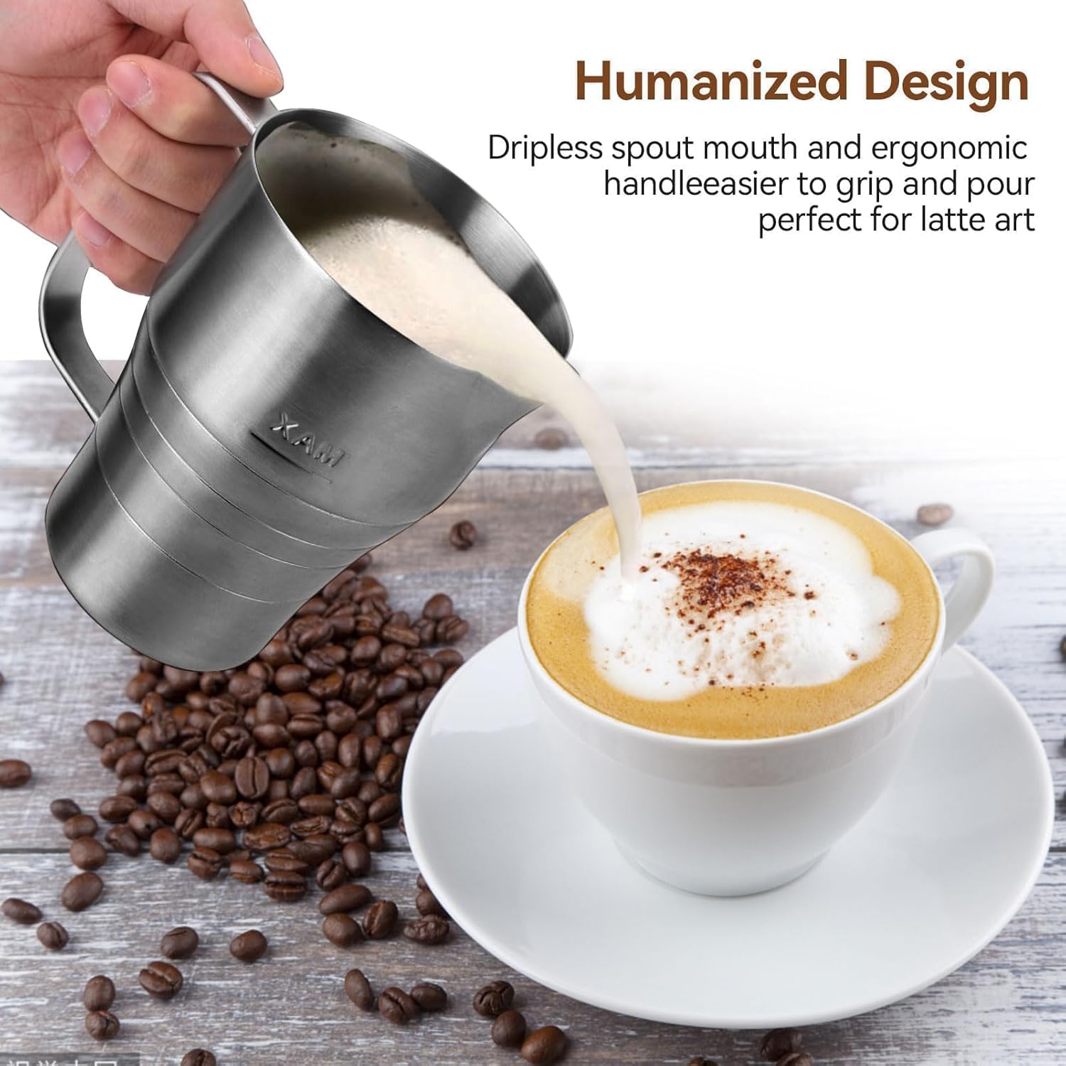 Stainless Steel Pitcher Cup, Large Capacity 900ml/30oz Milk Frothing Jug Espresso Steaming Pitcher with Round Spout Premium Barista Tools for Precision Latte Art
