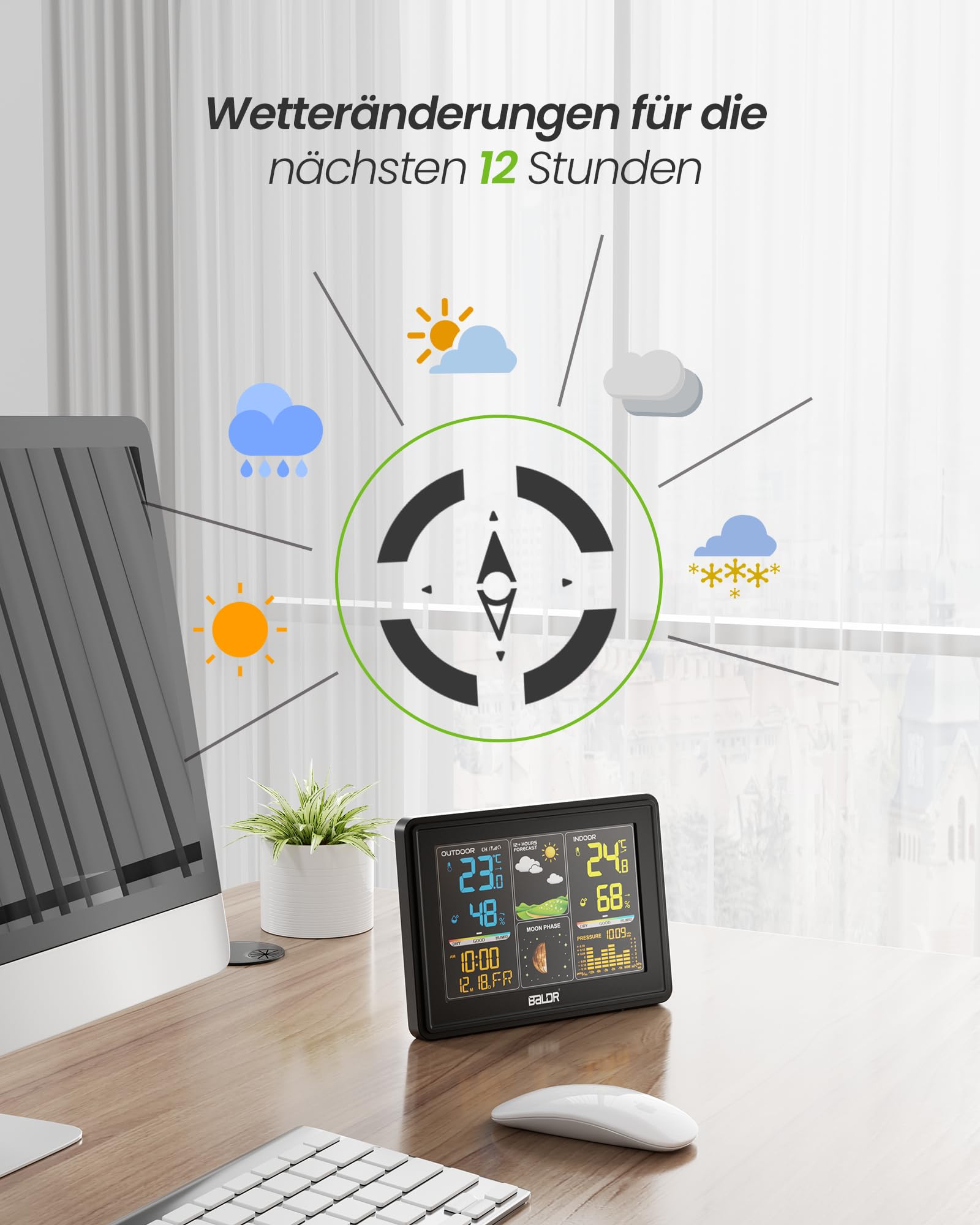 LONQ Weerstation Binnen en Buiten Q5 - Incl. Batterijen - Draadloos