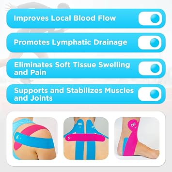 OK TAPE Kinesiology Tape 10 inches Precut, 20 Strips, Cotton Elastic Athletic Tape Latex Free, 2inch x 16ft, 2 Rolls Black