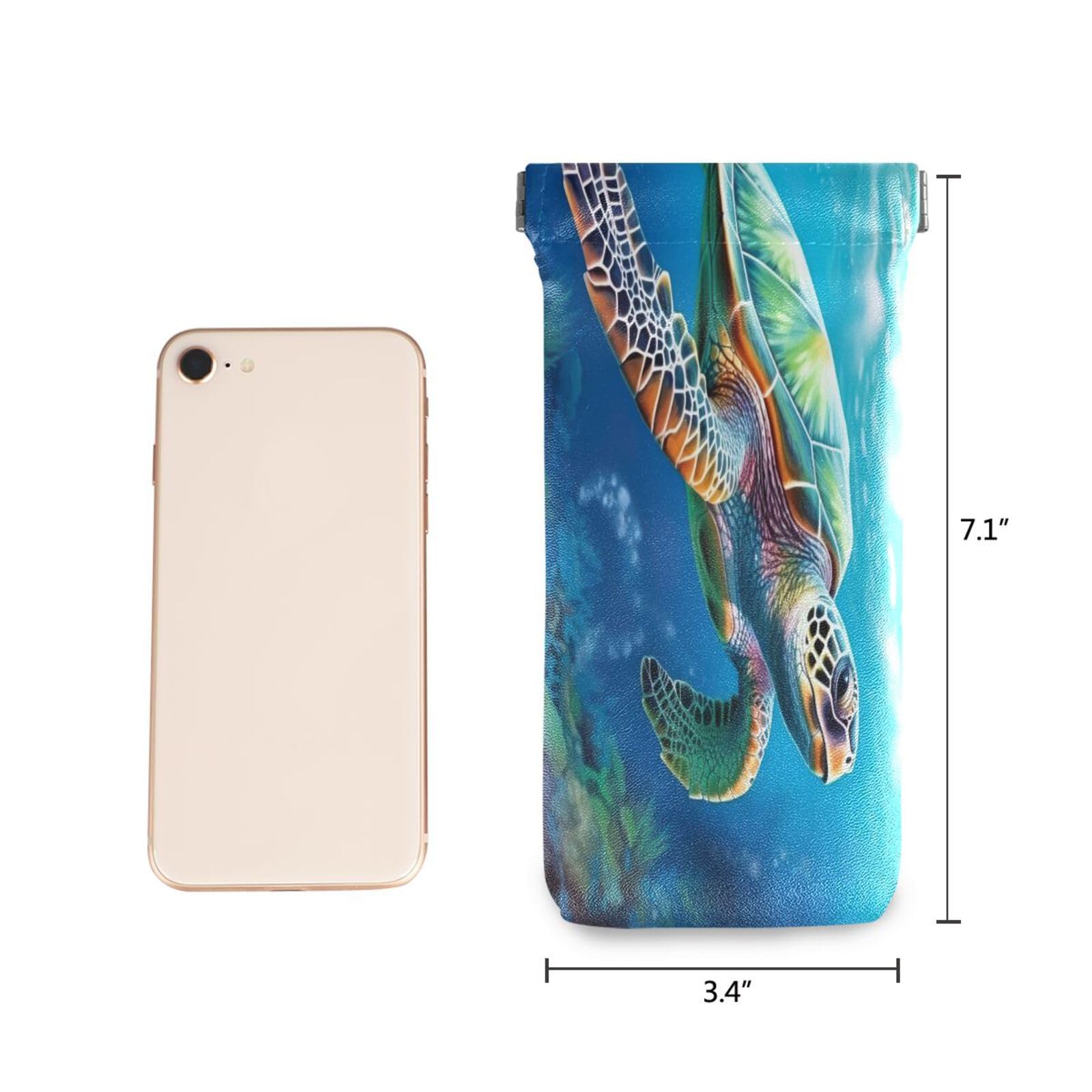 FLildon Sea Turtle Eyeglasses Pouch Squeeze Top Sunglasses Case Soft PU Leather Eyeglass Bag for Men Women