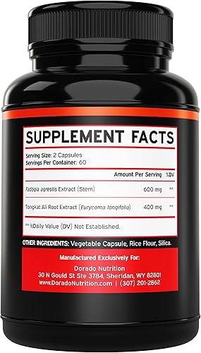 Miniatura 2 de Fadogia Agrestis - Mezcla de rendimiento de 600 mg y Tongkat Ali de 400 mg - 120 cápsulas - Máxima fuerza - Fuerza conducción rendimiento atlético y
