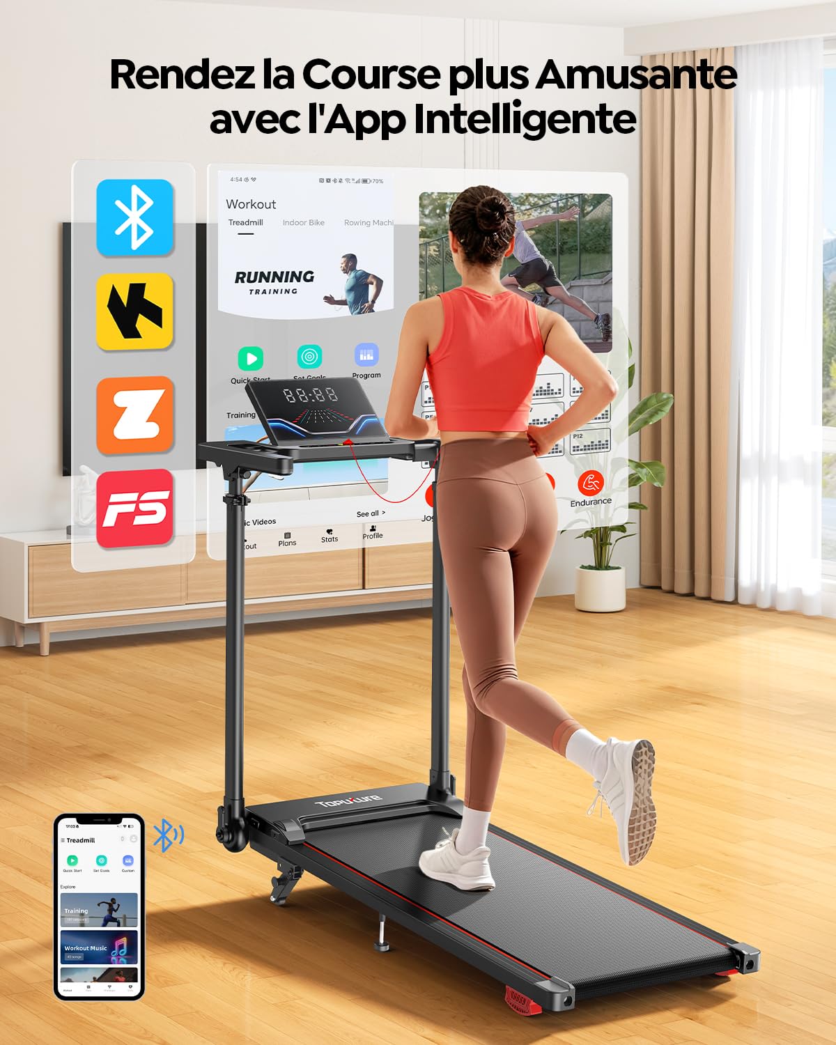 Tapis de Course 6 en 1, Pente 0%-5%-10%, Vitesse 12km/h, Hauteur de la Colonne Montante télescopique 80CM, Walking PadTapis de Marche, Tapis Roulant,2.5 HP, Compact et Portable，Adapté aux familles
