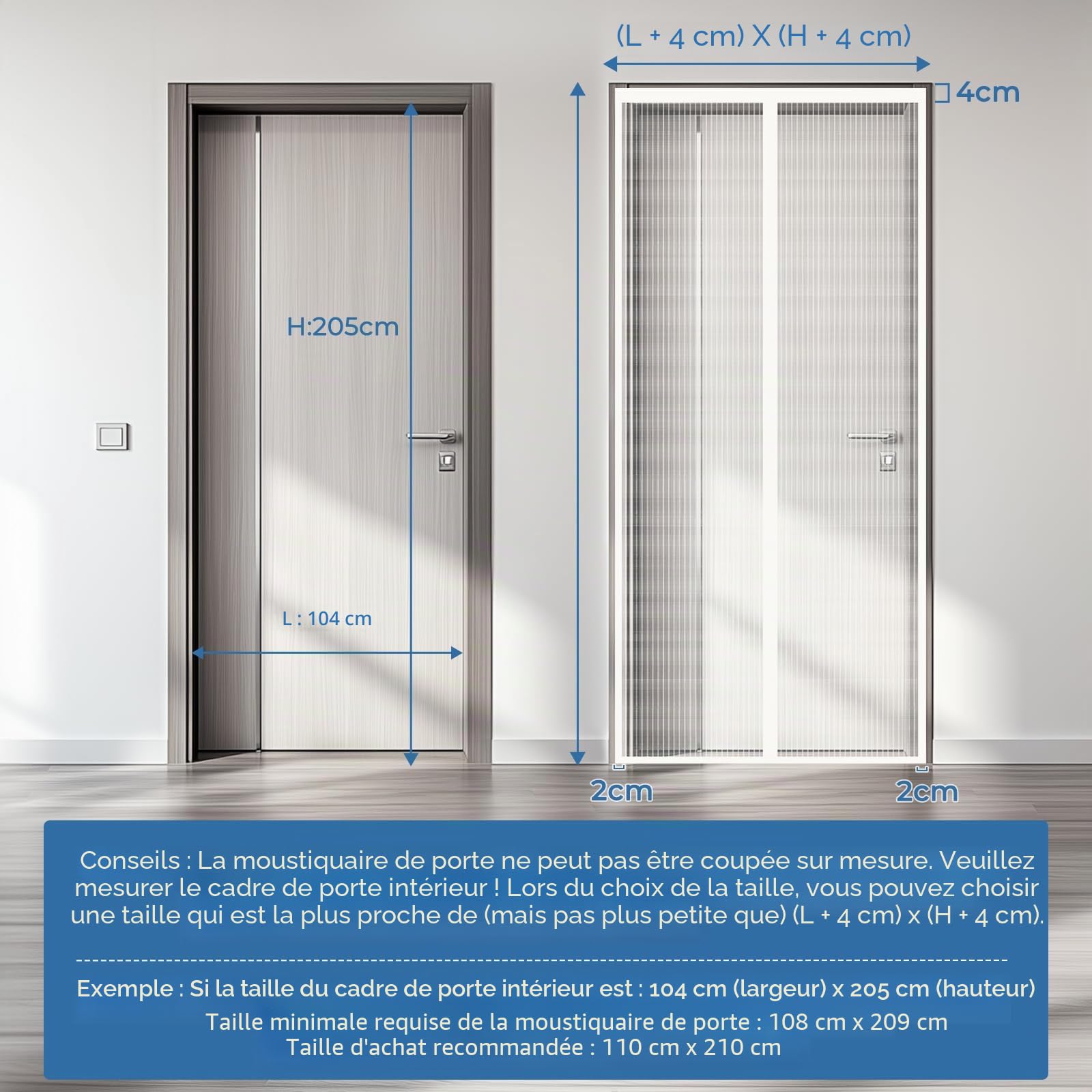Moustiquaire Porte Fenetre 180x215cm, Rideau Moustiquaire Magnétique Blanc, Différentes Tailles, Sans Perçage, Fermeture Automatique, Idéale pour Balcons, Caves, Chambres