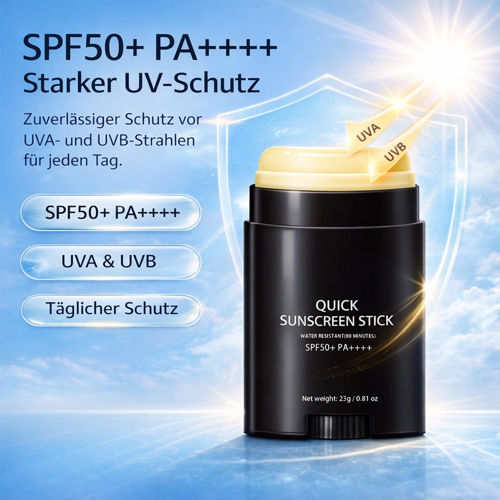 Sun Stick – krem przeciwsłoneczny do twarzy 50, filtr przeciwsłoneczny SPF 50+, niewidoczny kij przeciwsłoneczny, szybka ochrona przed słońcem LSF 50+, ochrona przed starzeniem się, ochrona przed