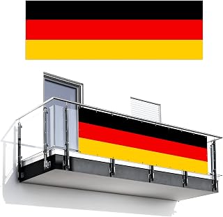 MuchoWow© Balkon Sichtschutz Einseitig 100x300 cm Groß PVC Terrassen Garten Windschutz ohne Bohren Wetterfest für Zaun Terrasse Sichtschutzmatte Outdoor Deko Deutsch - Flagge - Deutschland
