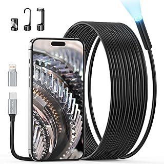 Endoscope Camera with Light for iPhone, Teslong USB-C Borescope Inspection Camera with 8 LED Lights, 16.5FT Flexible Waterproof Snake Camera Scope, Fiber Optic Cam for iOS Android Phone