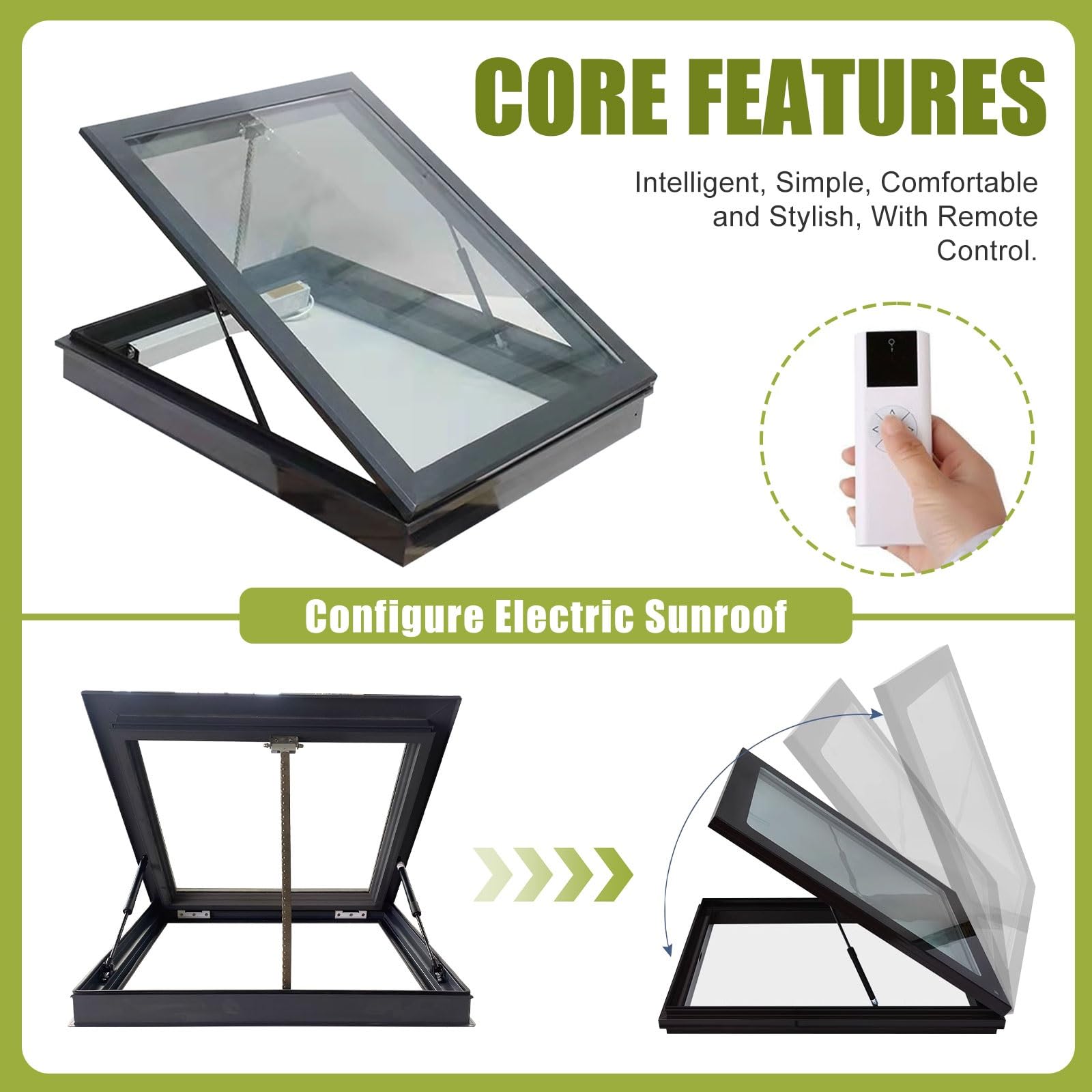 Ventana De Tejado Personalizable Vasistas En Aluminio Con Apertura Eléctrica Elevación a Gas Vidrio Templado De Doble Capa Control Remoto Y Sensor De Lluvia for Invernaderos Sótanos áticos(Brown,75x50