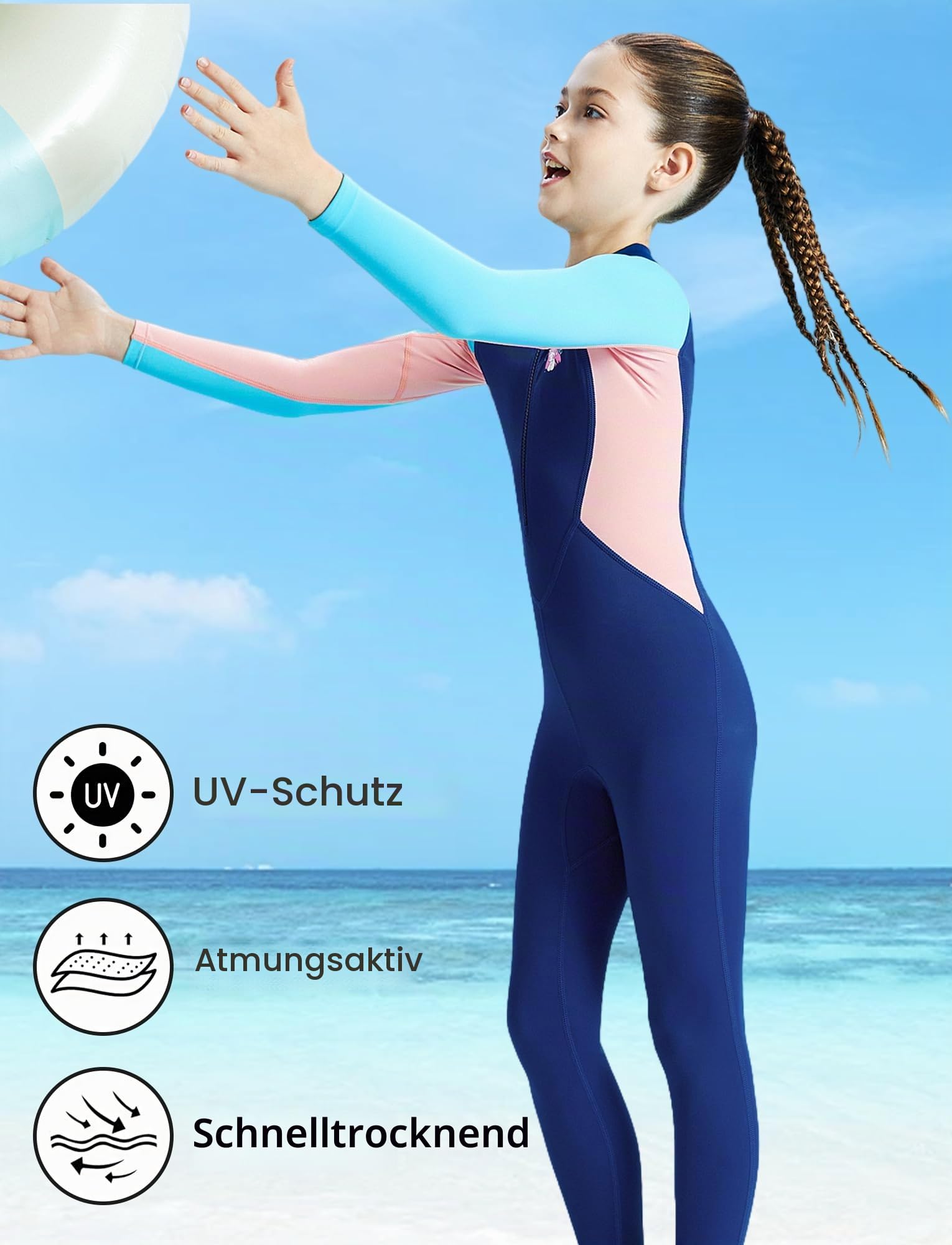SEAUR Schwimmanzug Kinder Mädchen Einteiler Lang UPF 50+ UV Schutz Bademode Langarm Badeanzug Ganzkörper Badebekleidung - S-XXL=(EU 104-146)