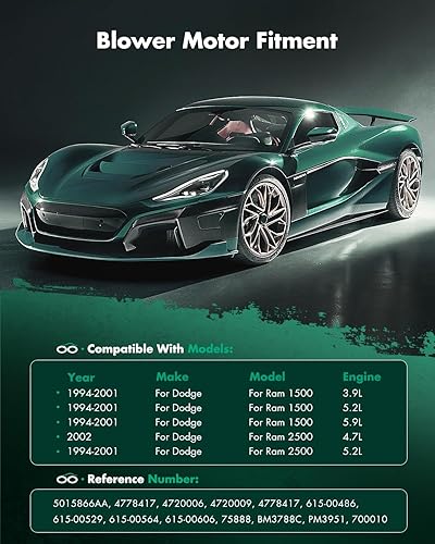 Miniatura 5 de SCITOO Motor soplador de calefactor HVAC con jaula de ventilador frontal 700010 para Dodge para Ram 1500, para Dodge para Ram 2500, Dodge para Ram