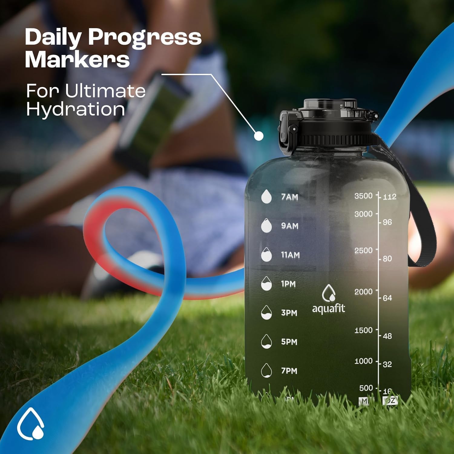 AQUAFIT 2 Pack - Half Gallon Water Bottle With Time Marker - Straw & Chug Lid - PLUS 1 Gallon Water Bottle With Time Marker