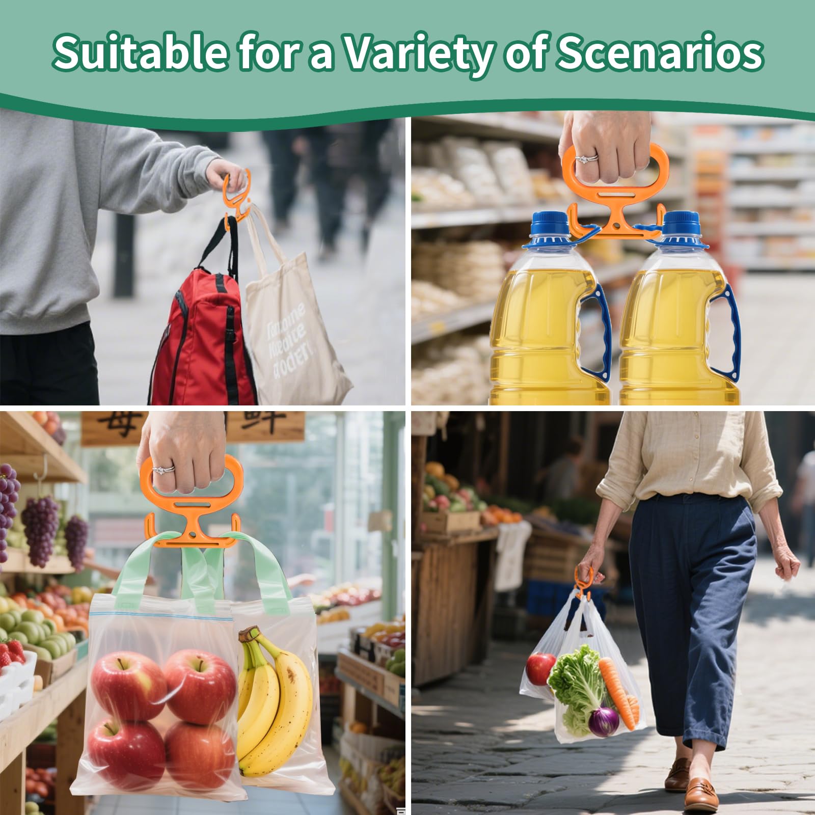 Paquete de 2 bolsas de comestibles, soporte resistente para bolsas de comestibles, cada uno soporta hasta 100 libras, agarre cómodo para llevar bolsas de compras, bolsas de comestibles, cubos