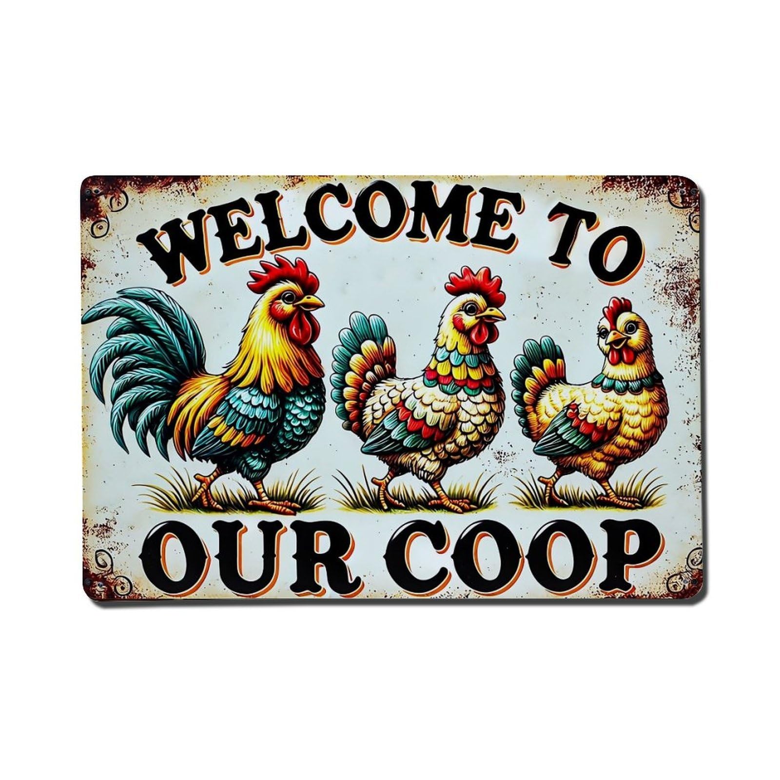 Nestemfo Vintage Welcome To Our Coop Sign Tin Sign Metal Sign, Living Room,Bar, Home, Bedroom Wall Decor,Retro Metal Poster 8X12 Inches