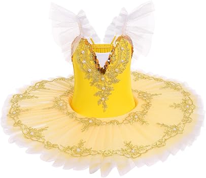 Fille Robe De Ballet Paillettes Broderies Ballet Tutu Justaucorps Danse Classique Gymnastique Léotard Costume Avec Couronne, 140cm,Blue