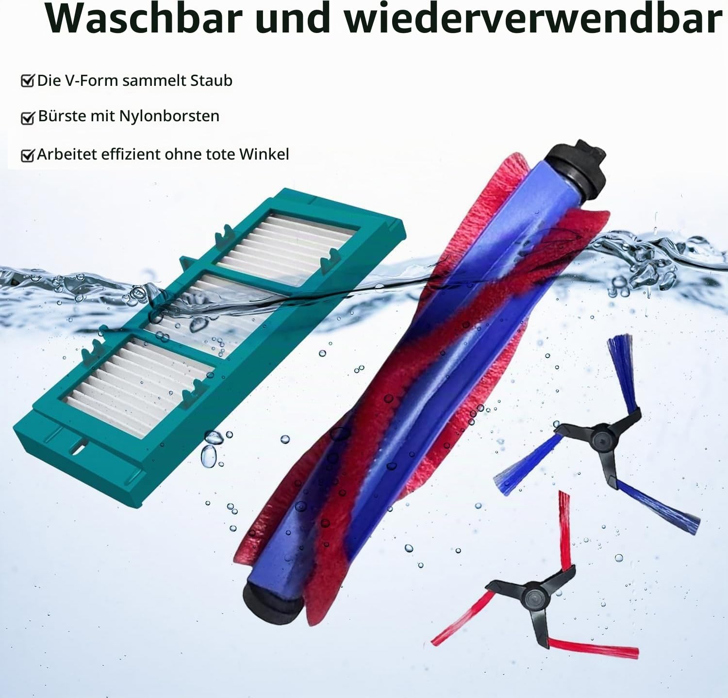 18 Stück Ersatzteile für Dyson Spot+ Scrub AI Roboter-Staubsauger, 2 Hauptbürsten, 2 Rollmopp, 8 Seitenbürsten, 6 HEPA-Filter