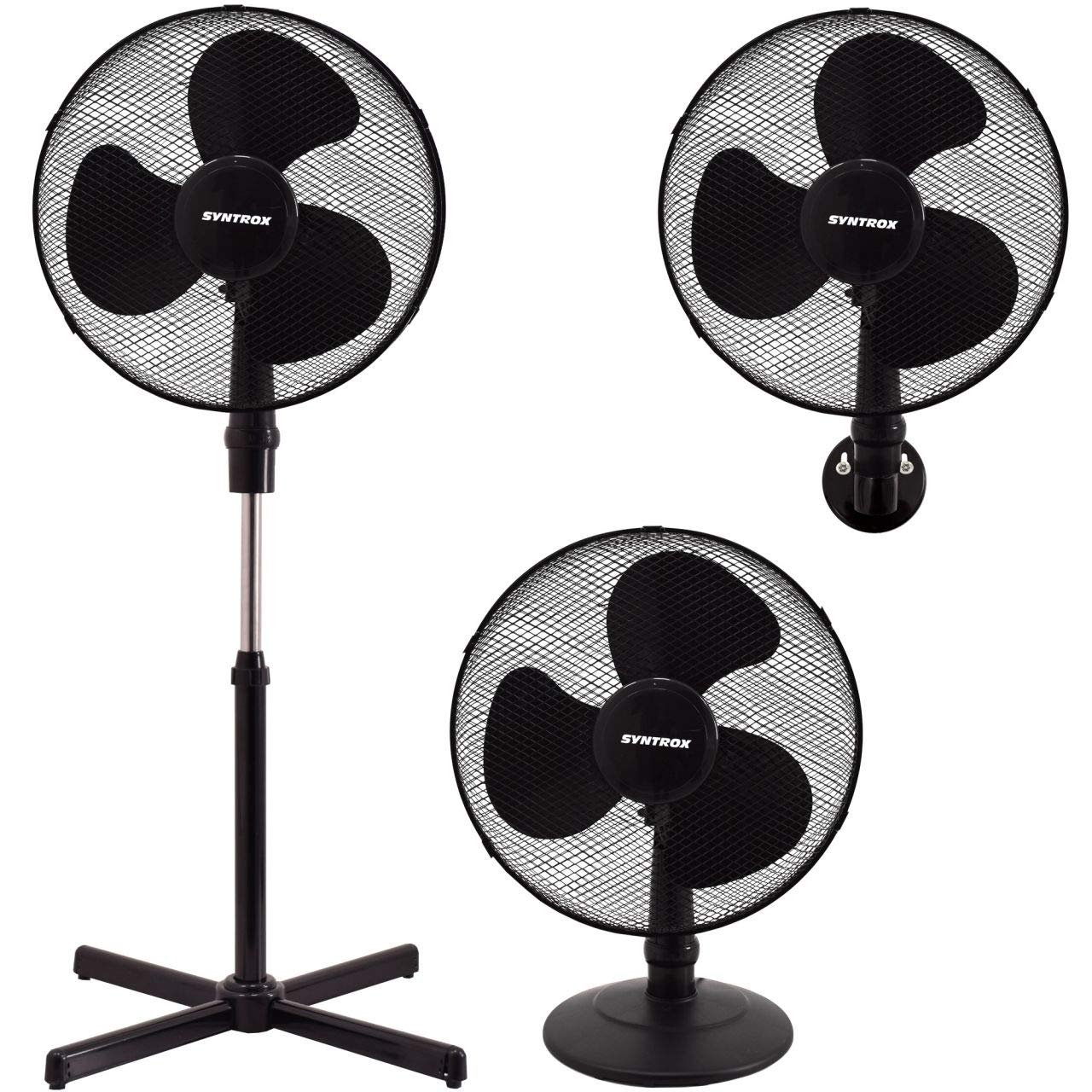 Syntrox Germany VT-44W-BL 3-in-1 Fan Pedestal Fan + Table Fan + Wall Fan  with Oscillation Wind Machine Axial Fan : Amazon.de: Home u0026 Kitchen