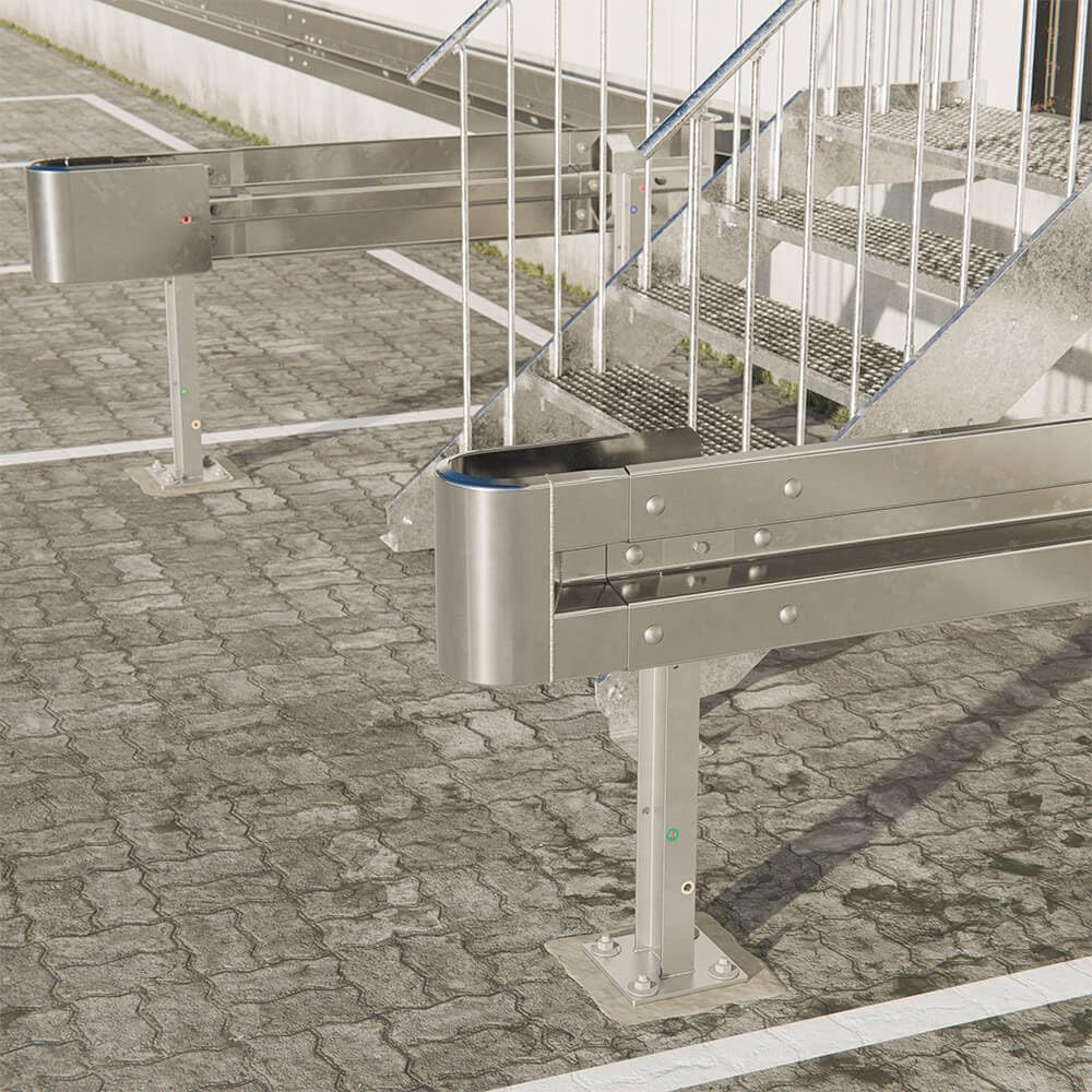 Kopfstück links für Schutzplanken aus Stahl mit B-Profil, 55 cm aus Stahl, Art.-Nr. 35693 | Leitplanke | Stahlschutzplanke