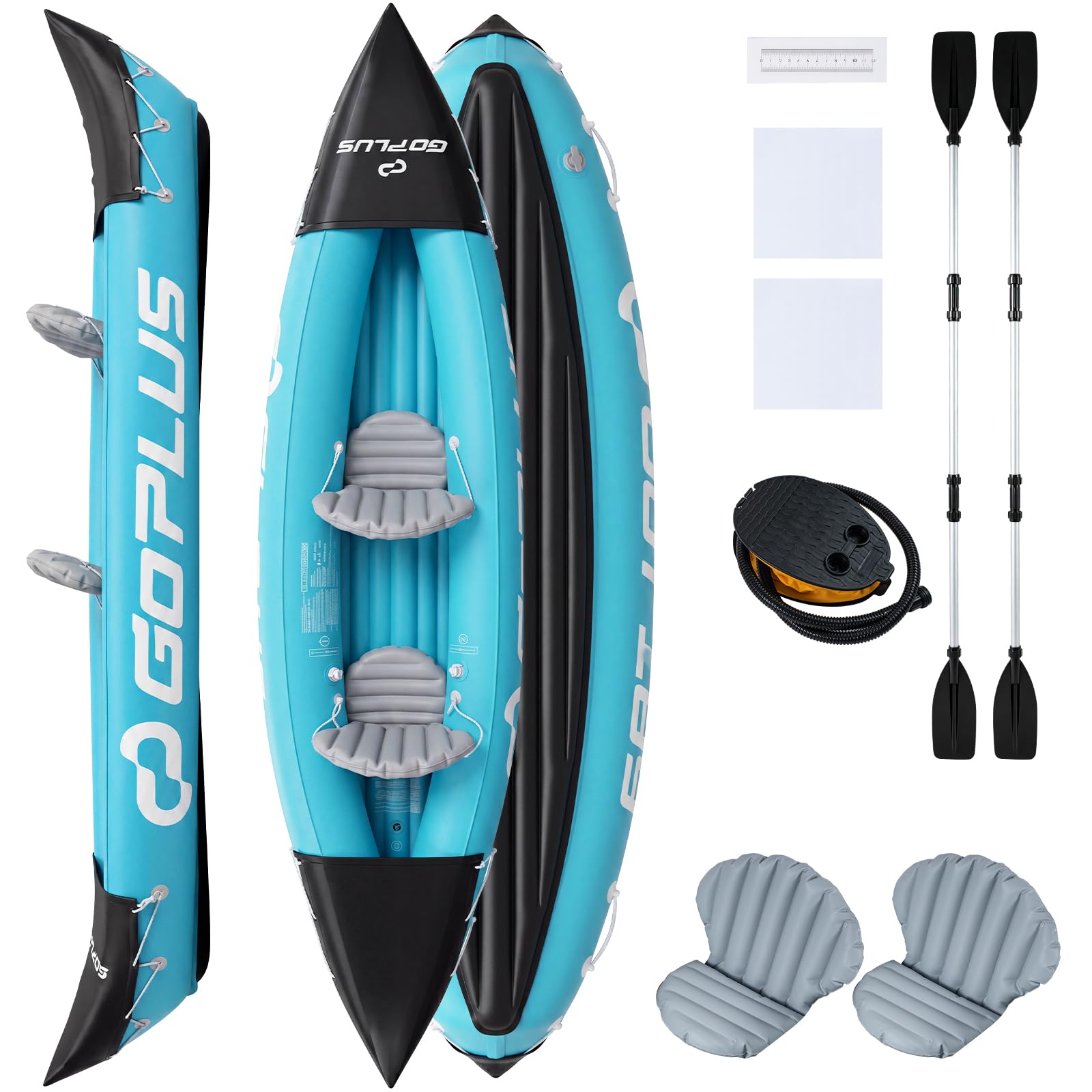 COSTWAY Kajak aufblasbar 2 Personen, aufblasbares Kanu mit Aluminiumpaddel, Pumpe & 2 komfortable Sitze, Schlauchboot, 160 kg Gewichtskapazität