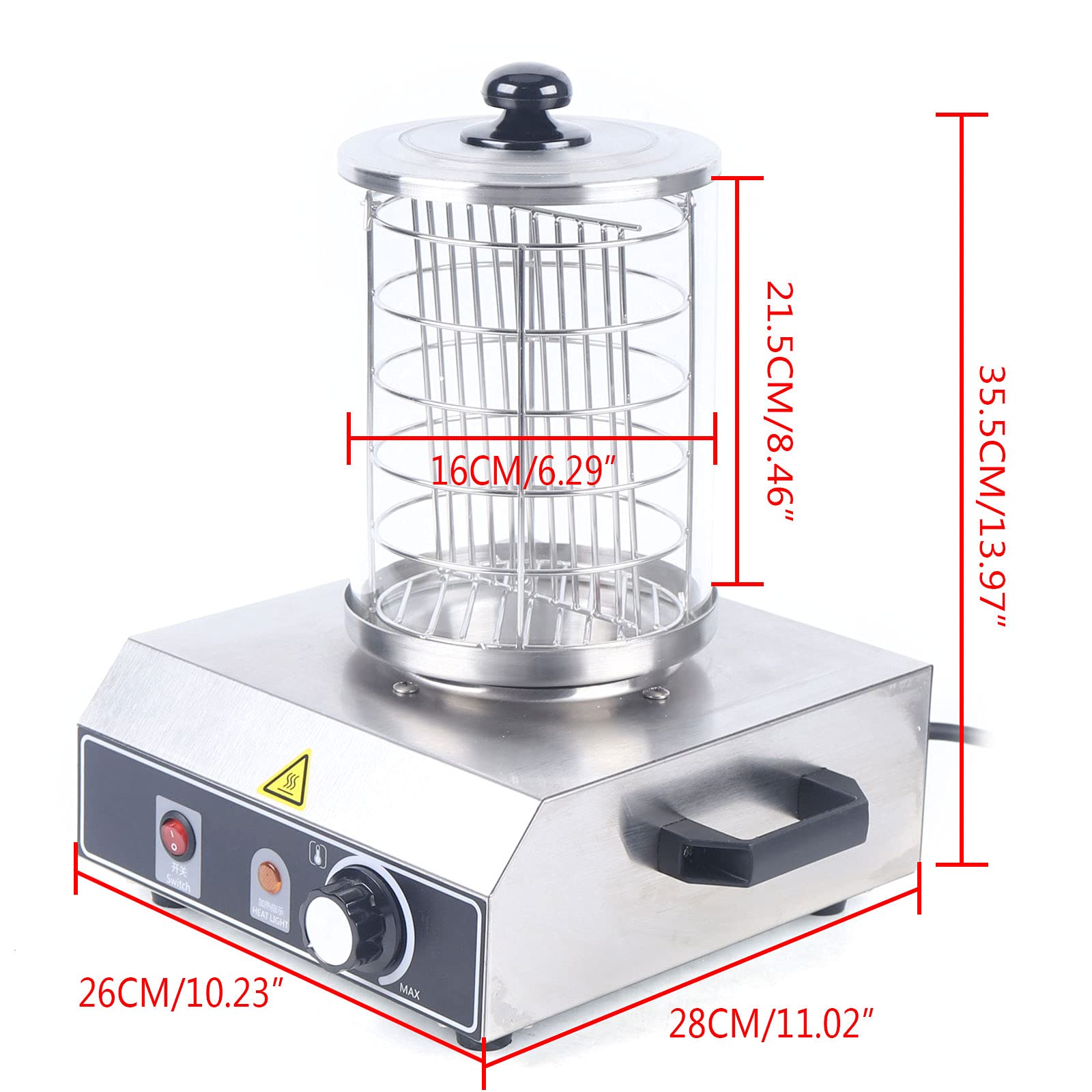 Hot Dog Maker 350W 0～85℃ Bockwurstwärmer Würstchenwärmer Hot Dog Wärmer Edelstahl Große Bockwurstkocher mit Handgriff 16x21.5CM