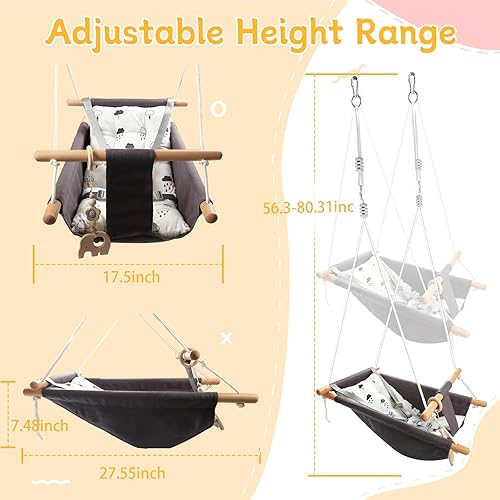 Miniatura 10 de Tislly Columpio para bebé para exteriores e interiores, columpios para niños, silla para exteriores, cómoda silla de madera a prueba de medio,