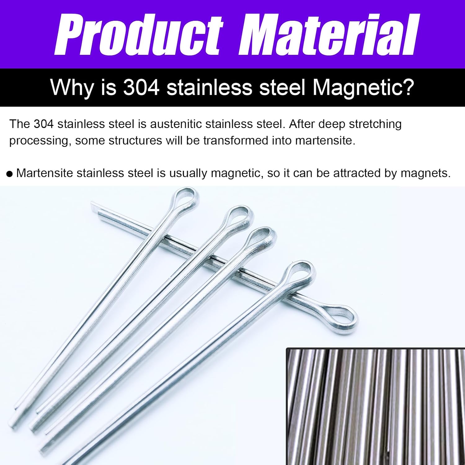 360PCS Cotter Pin Assortment Kit, 6 Sizes 304 Stainless Steel Cotter Pins Set, Split Pin Fastener Clips for Car Mechanics, Lawn Mowers, Trucks, Tractors Repair thumbnail