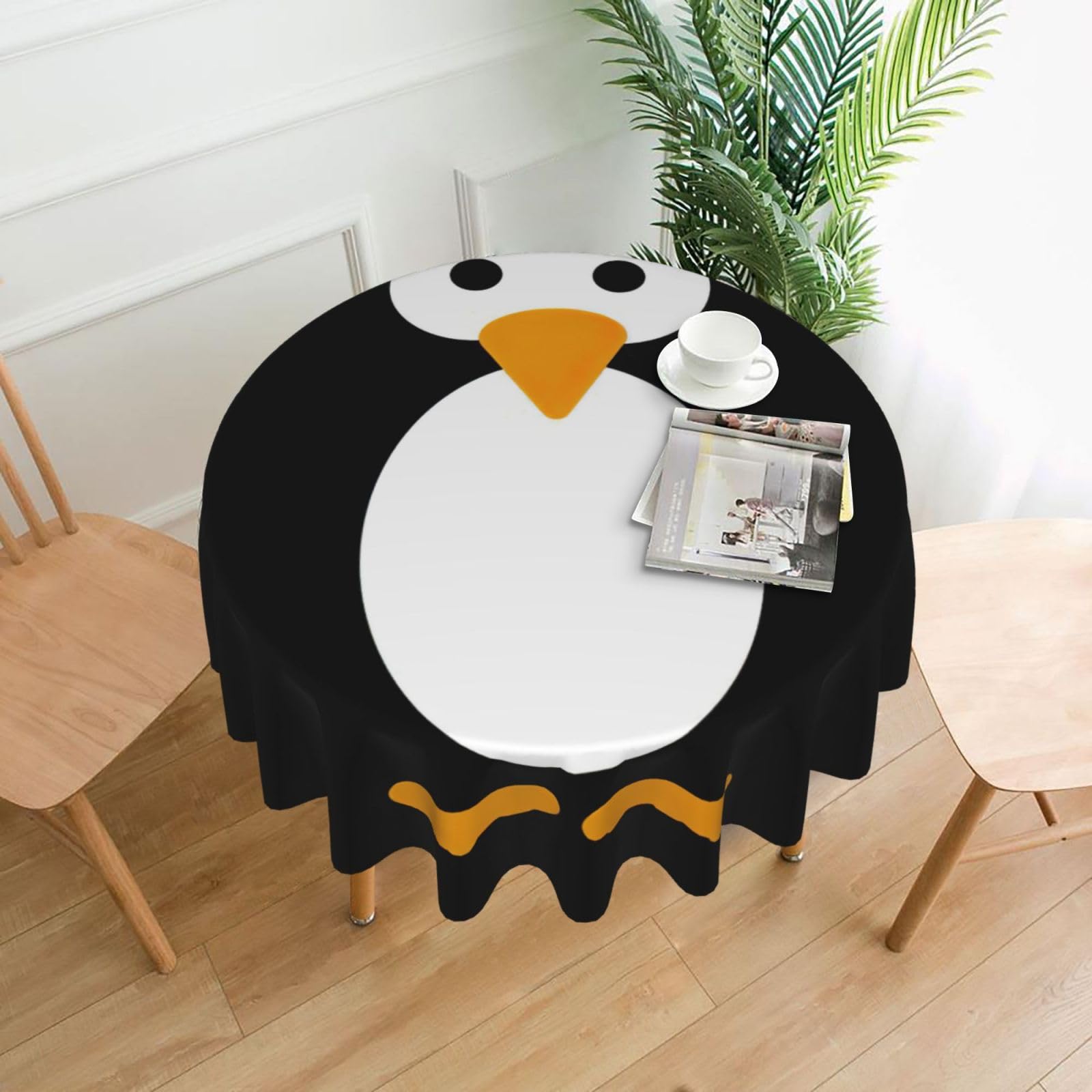 Uusnwaa Cute Penguin Print Round Tablecloth 60 Inch, Stain Wrinkle Resistant Washable Polyester Table Cover For Kitchen Party