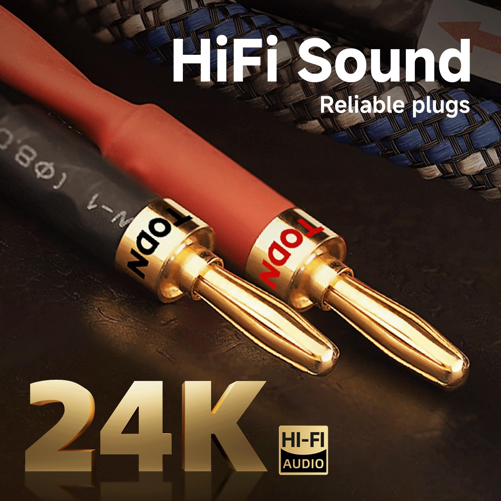 TODN HiFi 4-adriges OFC-Lautsprecherkabel mit Bananenstecker (3 m, 1 Stück) | 4 x 1,27 mm² Audiophiles geschirmtes Boxkabel mit 24K vergoldeten Bananensteckern für Audio-Lautsprecher, HiFi-Systeme