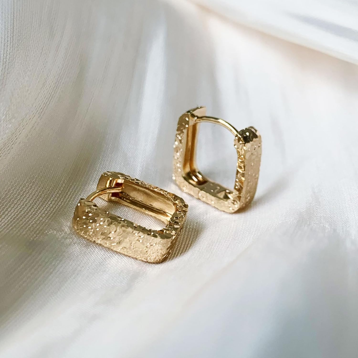 Small Hoop Earrings for Women Glitter Hoops Gold Plated with 925 Sterling Silver Post