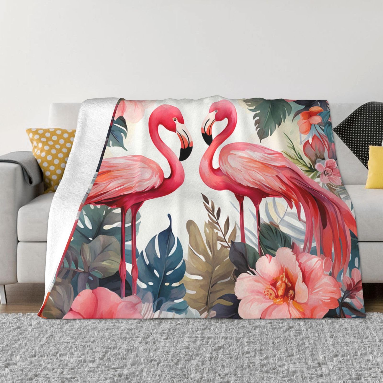 Couverture polaire flanelle chaude et légère OUSIKA motif floral exotique
